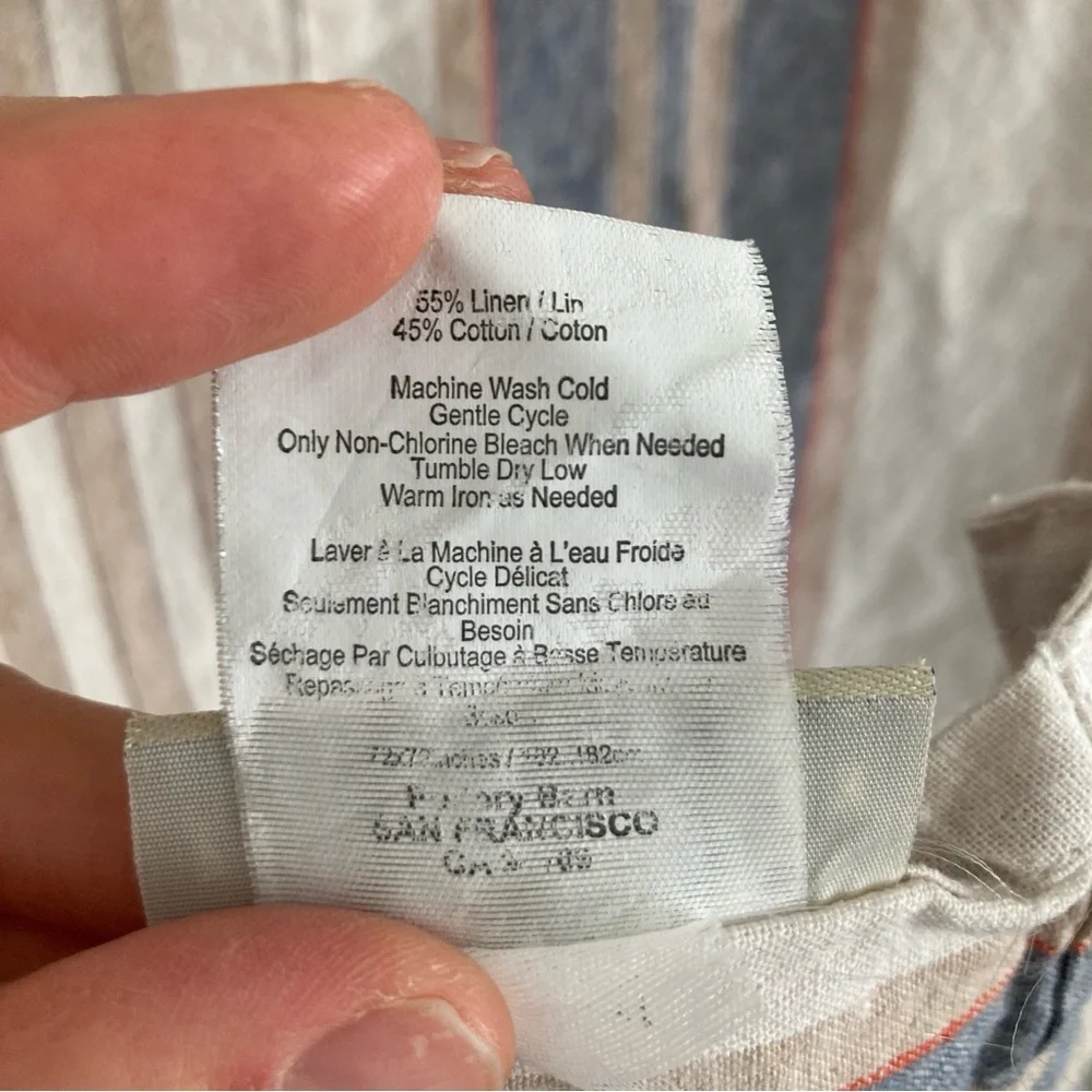 Pottery Barn Linen Blend Curtain Panel Blue Striped Beachy Breezy 71 x 71 Inch